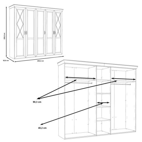 Duża szafa z lustrem 255 cm Pinia Biała
